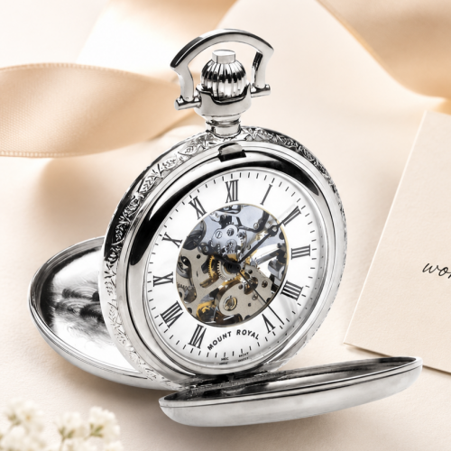 Chrome Plated Mechanical Double Half Hunter Pocket Watch