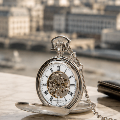 The Windsor - Chrome Mechanical Double Half Hunter Pocket Watch