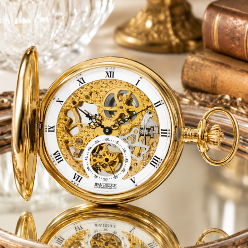Gold Plated Mechanical Double Hunter Pocket Watch