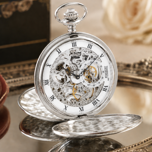 17 Jewel Sterling Silver Double Hunter Mechanical Pocket Watch