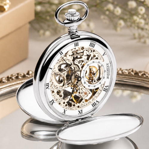 Chrome Plated Double Hunter Mechanical Pocket Watch