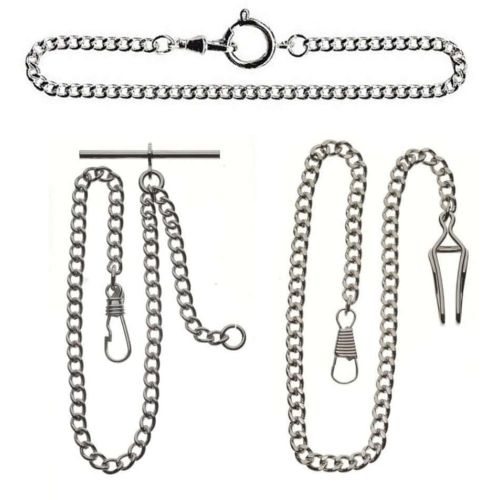 Pocket Watch - Greenwich Chrome Plated Chain Bundle T-bar, Belt Bar, Bolt Ring