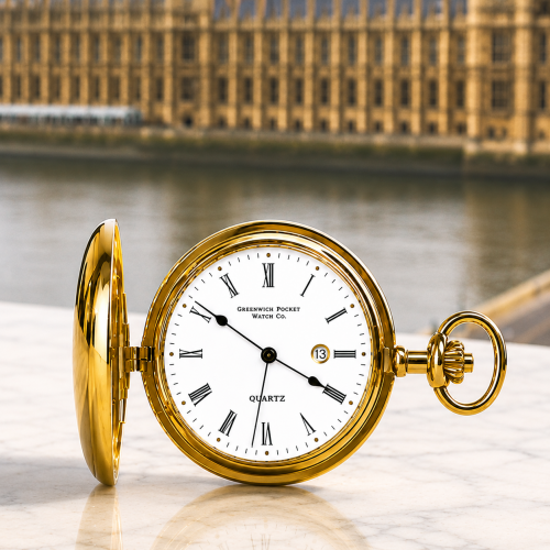 The Blenheim - Gold Quartz Full Hunter Pocket Watch