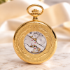 Gold Plated Mechanical Hunter Pocket Watch with Skeleton Back