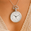Silver Plated Open Faced Quartz Pendant Necklace Watch With Chain