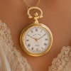 Gold Plated Open Faced Quartz Pendant Necklace Watch