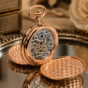 Rose Gold Plated Double Hunter Skeleton Mechanical Pocket Watch