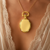 Gold Plated Open Face Quartz Oval Pendant Necklace Watch