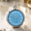 Mechanical Ice Blue Open Face Silver Pocket Watch