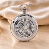 Chrome Double Half Hunter Skeleton Pocket Watch