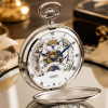 Chrome Double Hunter Dual Dial Moondial Pocket Watch