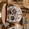 Rose Gold Plated Double Hunter Skeleton Mechanical Pocket Watch