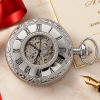 Chrome Plated Mechanical Half Hunter Pocket Watch with Skeletal Display