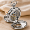 Chrome Double Half Hunter Skeleton Pocket Watch