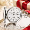 Full Hunter Chrome Plated Quartz Pocket Watch With T Bar Chain
