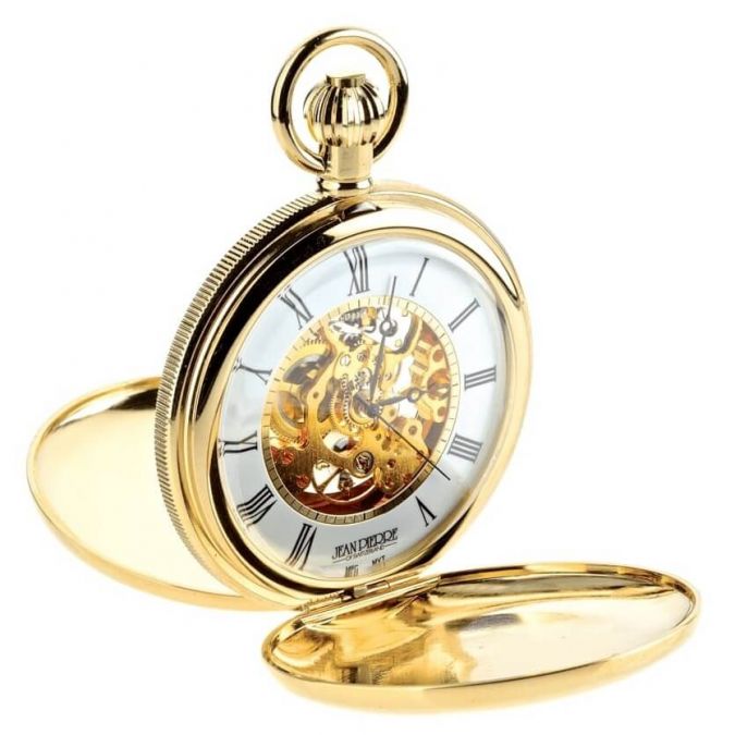 Gold Plated Double Hunter Mechanical Pocket Watch With Heartbeat Window