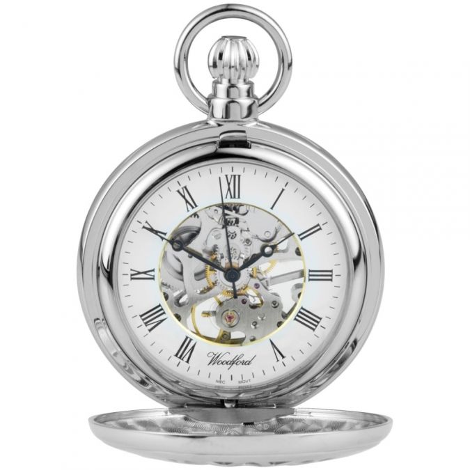 Chrome Plated 17 Jewel Mechanical Full Hunter Pocket Watch