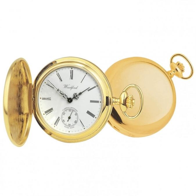 Gold Plated 17 Jewel Swiss Mechanical Full Hunter Pocket Watch Compact Dial