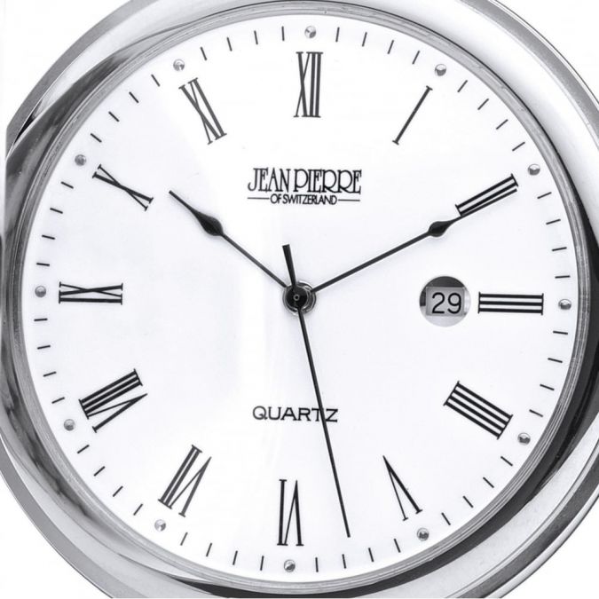 Full Hunter Chrome Plated Quartz Pocket Watch With T Bar Chain