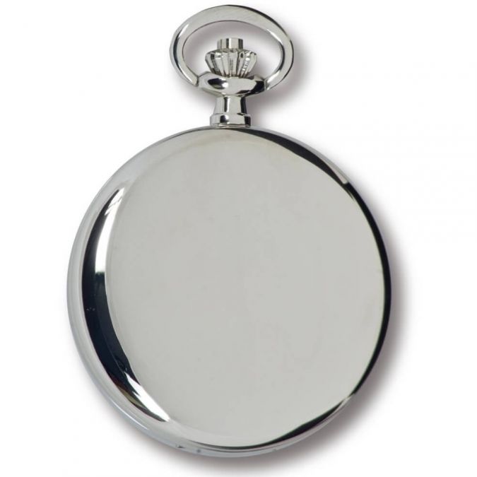 Silver Tone Polished Moon Phase Half Hunter Quartz Pocket Watch