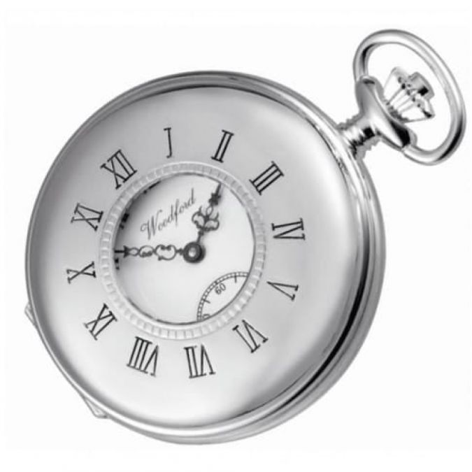 Swiss Sterling Silver 17 Jewel Half Hunter Mechanical Pocket Watch With Albert Chain