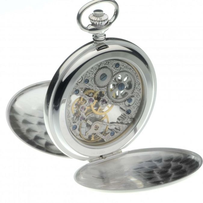 17 Jewel Sterling Silver Double Hunter Mechanical Pocket Watch