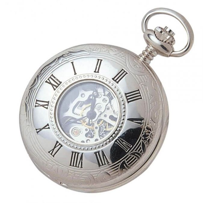 Chrome Plated Skeletal Mechanical Half Hunter Pocket Watch