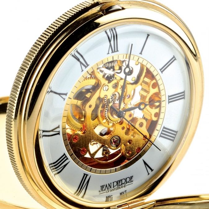 Gold Plated Double Hunter Mechanical Pocket Watch With Heartbeat Window