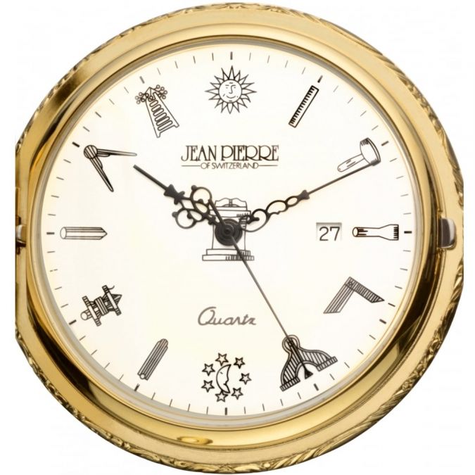 Gold Masonic Half Hunter Pocket Watch Quartz
