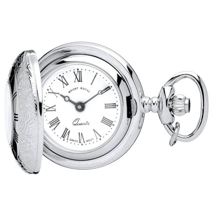 Silver Plated Half Hunter Quartz Pendant Necklace Watch