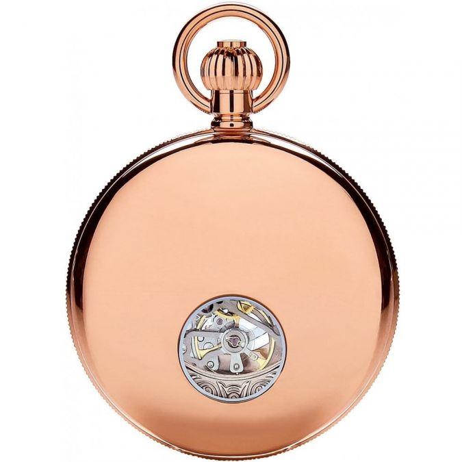 Rose Gold Double Half Hunter Mechanical Pocket Watch With Roman Numerals