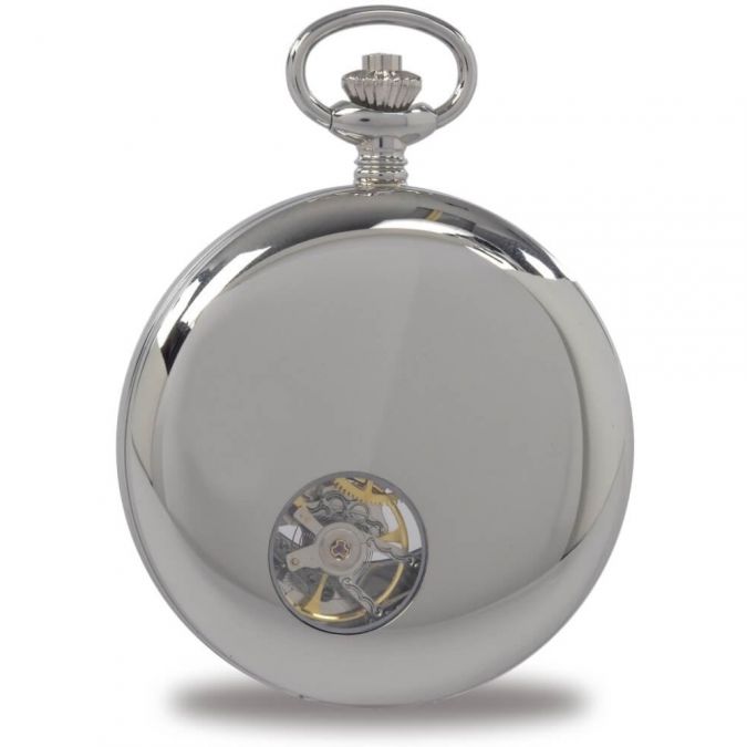 Chrome Double Half Hunter Skeleton Pocket Watch