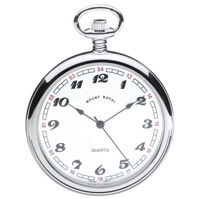 Chrome Plated Swiss Quartz Open Face Pocket Watch