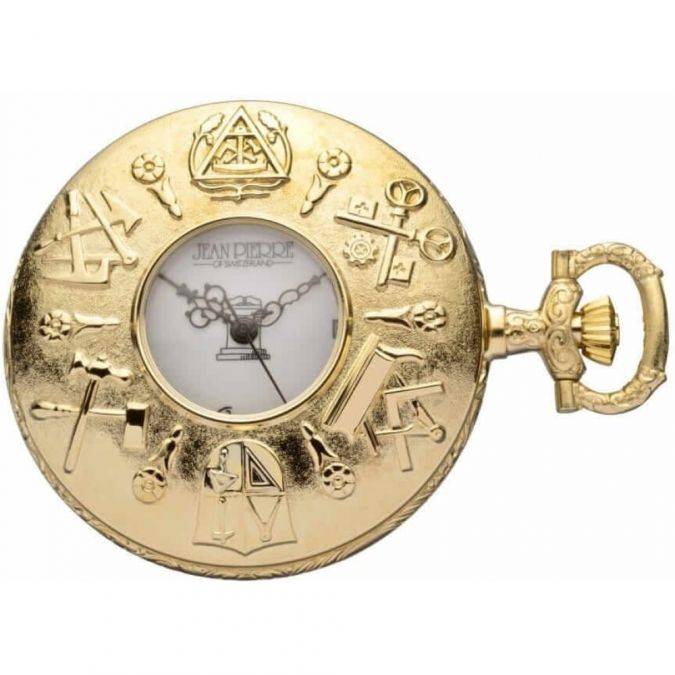 Gold Masonic Half Hunter Pocket Watch Quartz