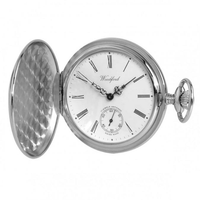 Polished Chrome Plated Full Hunter Mechanical 17 Jewel Pocket Watch