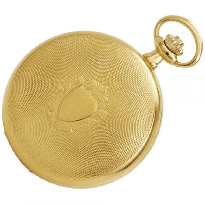 Gold Plated Engine Turned Mechanical Full Hunter Pocket Watch