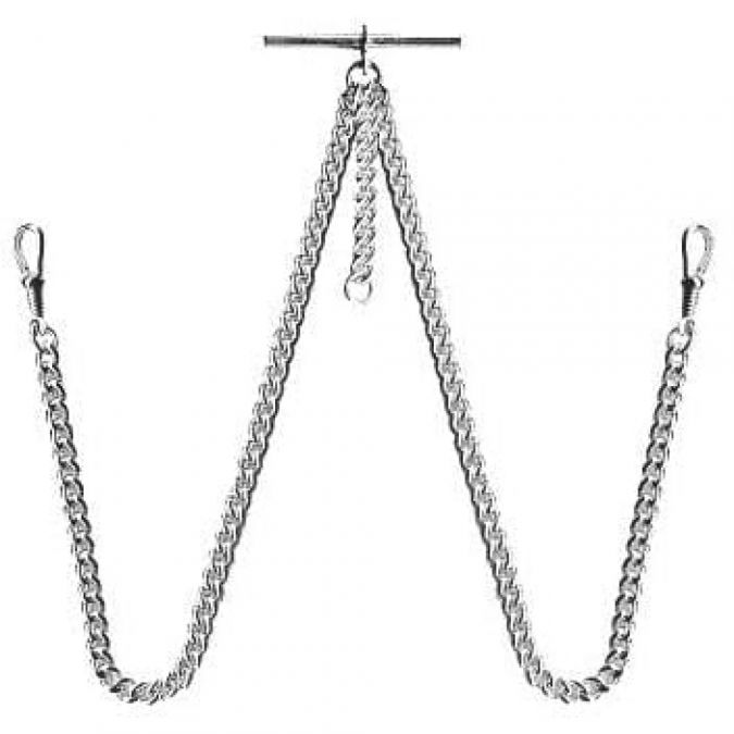 Sterling Silver 14 Inch Double Albert T-Bar Pocket Watch Chain
