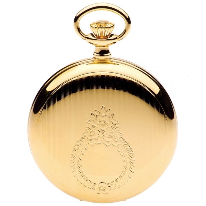 Gold Plated Quartz Full Hunter Pocket Watch with Roman Numerals