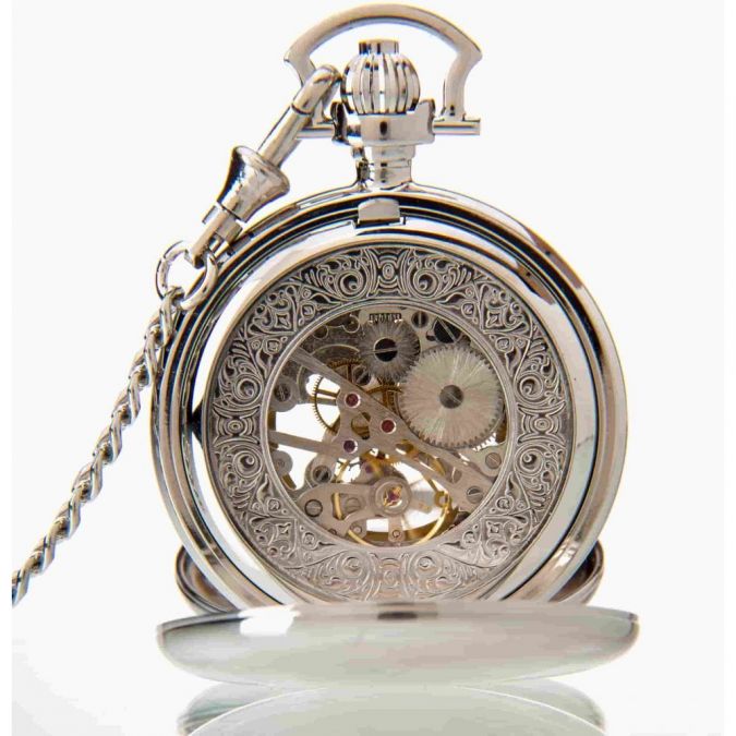 The Windsor - Chrome Mechanical Double Half Hunter Pocket Watch