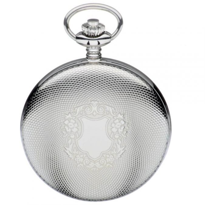 Chrome Plated Engine Turned Full Hunter Mechanical Pocket Watch