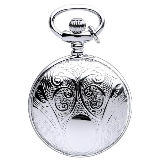Silver Plated Full Hunter Pendant Necklace Watch