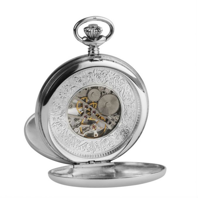 Sterling Silver Jubilee Hallmarked Skeleton Double Hunter Pocket Watch