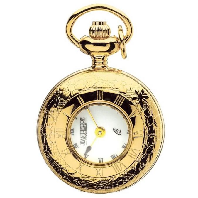 Gold Plated Half Hunter Quartz Pendant Watch With Roman Numerals