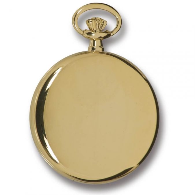 Gold Plated Polished Moon Phase Half Hunter Quartz Pocket Watch