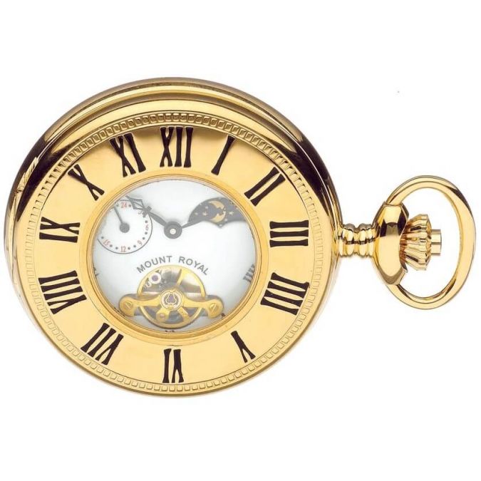 Gold Plated Mechanical Half Hunter Pocket Watch