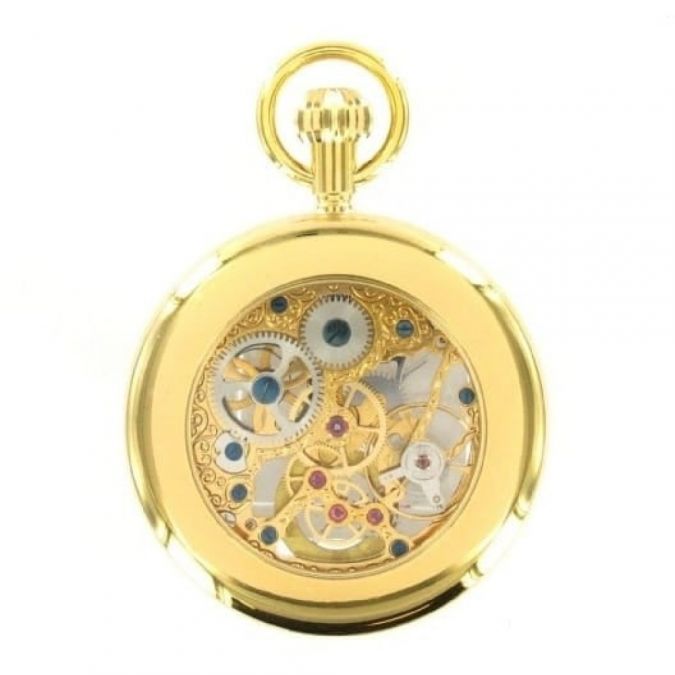 Gold Plated 17 Jewel Mechanical Open Face/Back Pocket Watch