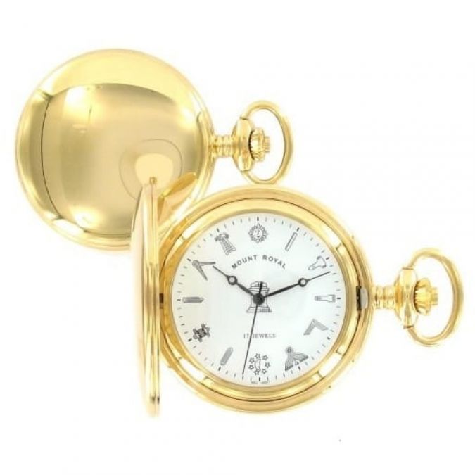 Masonic Gold Plated Full Hunter 17 Jewel Mechanical Pocket Watch