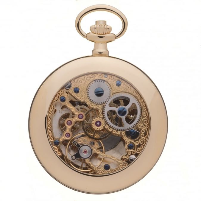 Gold Plated Half Hunter Mechanical Pocket Watch With Open Back