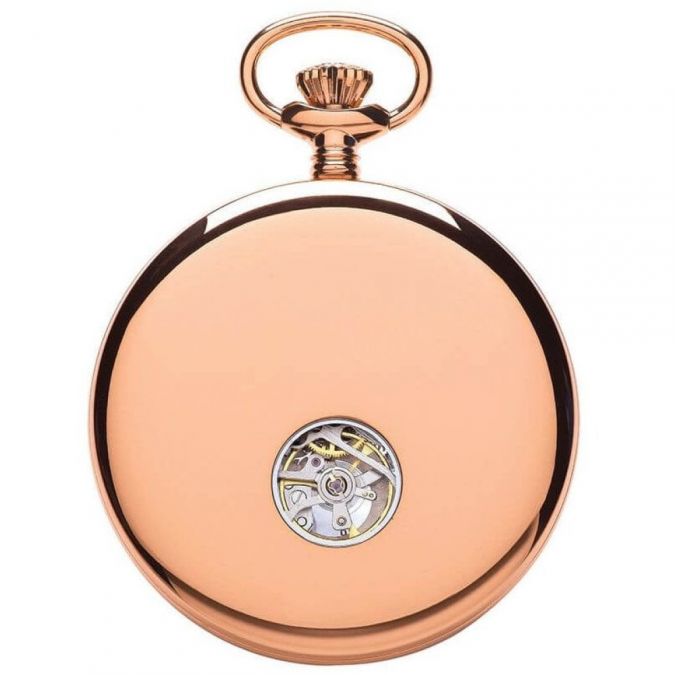 Open Face Skeleton Rose Gold Pocket Watch