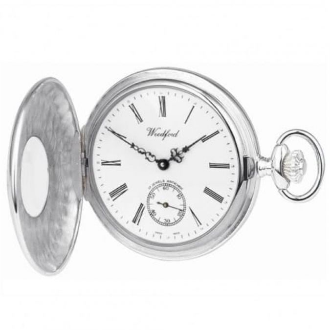 Sterling Silver 17 Jewel Half Hunter Mechanical Pocket Watch & Albert Chain